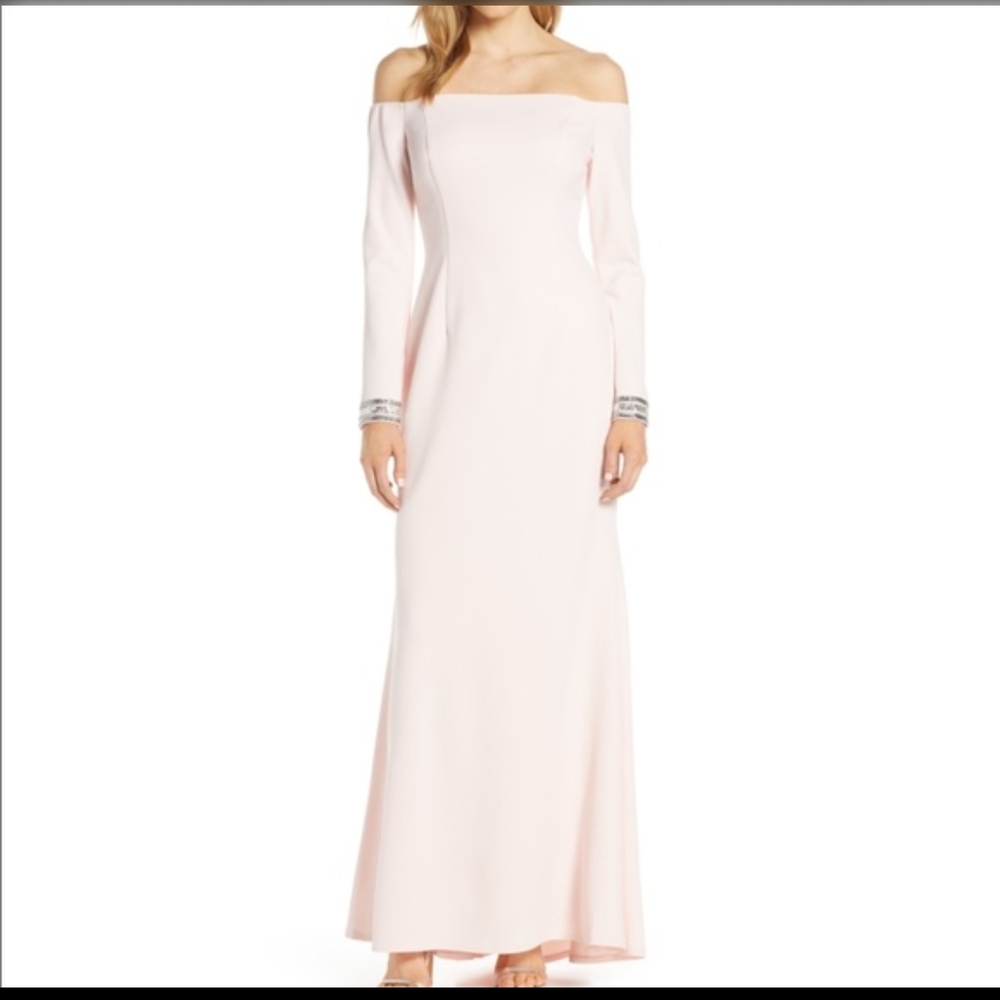 Vince Camuto Pink Off-Shoulder Long Sleeve Gown